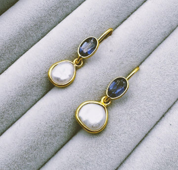 Iolite and pearl earrings