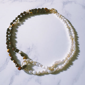 Tiger's eye and pearl necklace